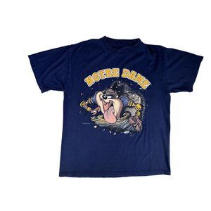 Vintage NOTRE DAME x TAZ T Shirt Blue Graphic Tee 1995 Single Stitch Mens LARGE